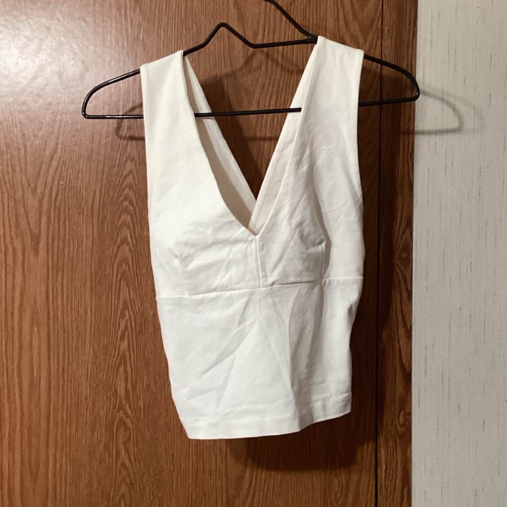 Boston Proper White V-Neck Crop Top